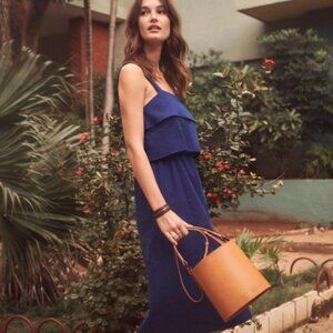 Sezane Isabella Linen Dress in Blue, Size 34